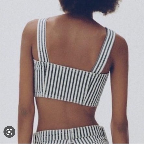 💙 ZARA BLUE IVORY STRIPE DENIM CROP TOP! - Picture 2 of 13